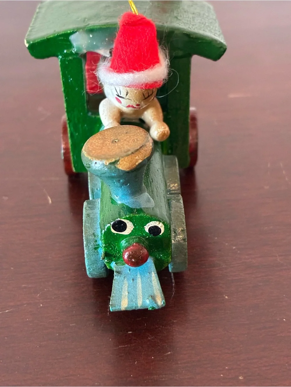 Vintage Russ Berrie Wooden Christmas Train Ornament, Made in Taiwan